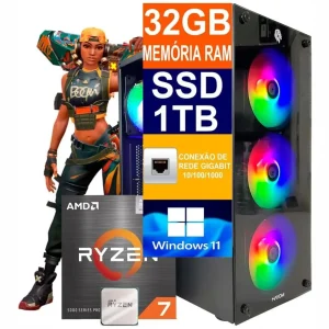 Pc Gamer Computador Cpu Ryzen 7 5700G / SSD 1TB M.2 NVMe / 32gb Memória Ram Ddr4 / Windows 11 Pro