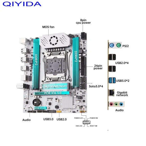 Placa-mãe QIYIDA X99 D4 TPM2.0 LGA 2011 3 com slot M.2 Suporte X99 C612chip Memória DDR4 SATA3.0 USB3.0 PCI16X - Imagem 2